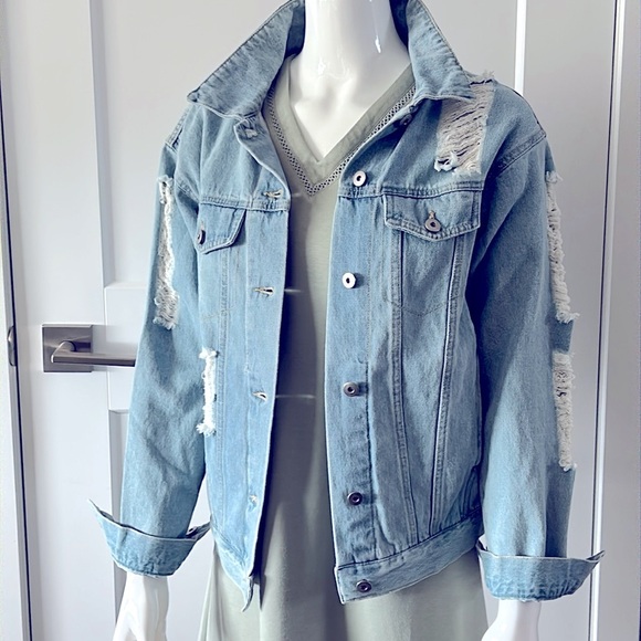 Love Tree Denim Jacket Distressed NWOT - Picture 1 of 15